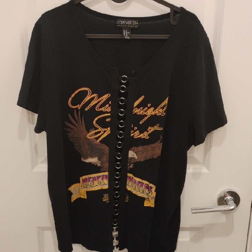 Forever 21 Black Graphic T-Shirt Eagle Midnight Spirit Cut Outs Women's 1X